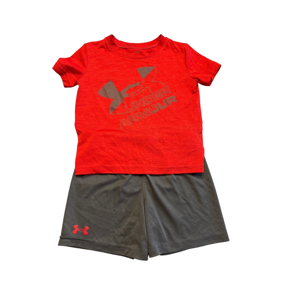 Under Armour Toddler Boys 24M Red Gray 2 Piece T-Shirt and Shorts Athletic Set